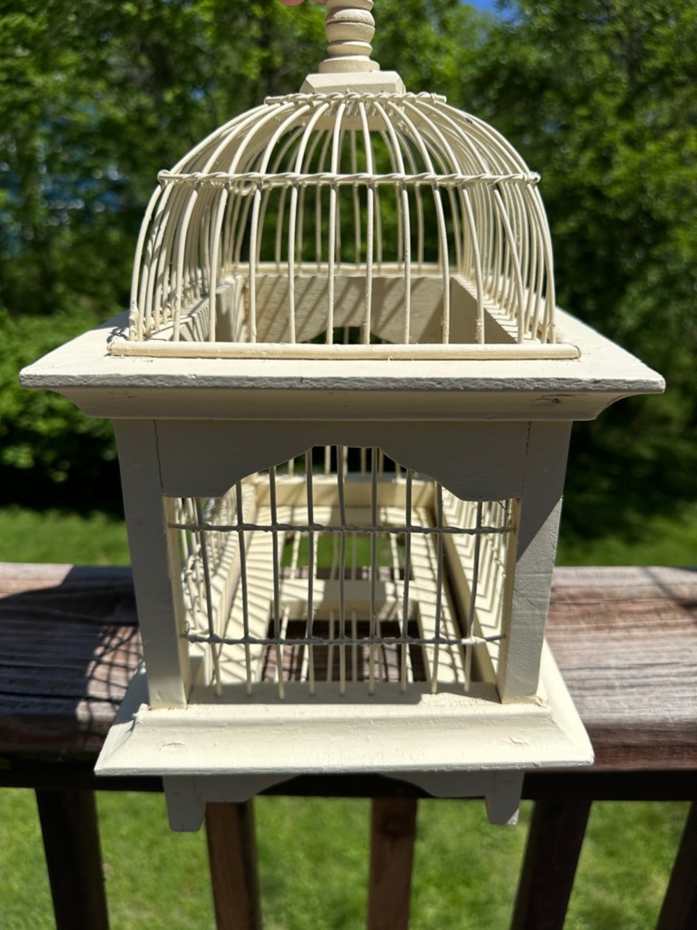 Vintage Cream Color wood and wire Decorative Birdcage - Picture 4 of 8